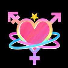 The UBC Pride Collective logo. It is a rainbow-tinted transgender symbol with the centre shaped into a heart. Two tilted rings, pink and blue, encircle the middle. A yellow star floats above it.